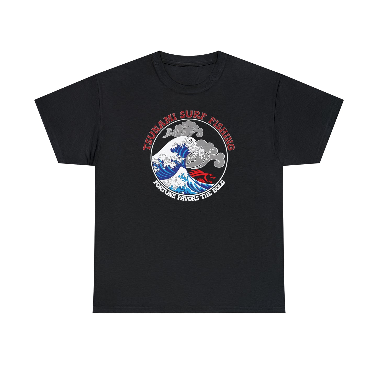 Tsunami Surf Fishing Tee Shirt Design on Front